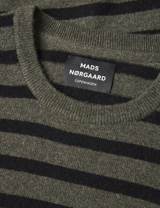 Mads Nørgaard - Copenhagen Eco Wool Karsten Stripe Knit Grøn sort striber