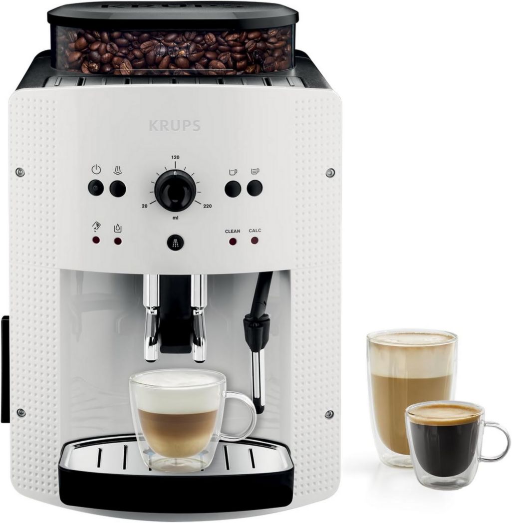 Krups Machine à café à grains, 1,7 L, 2 tasses simultanément, Nettoyage automatique, Buse vapeur pour cappuccino, Cafetière expresso, Essential black YY8125FD, Noir