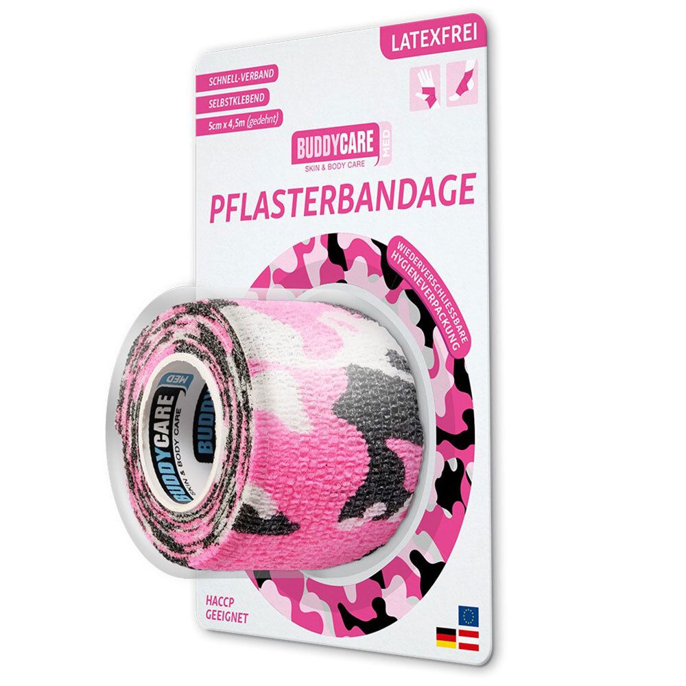 BUDDYCARE® MED Pflasterbandagen CAMOUFLAGE PINK 5 cm x 4,5m Latexfrei