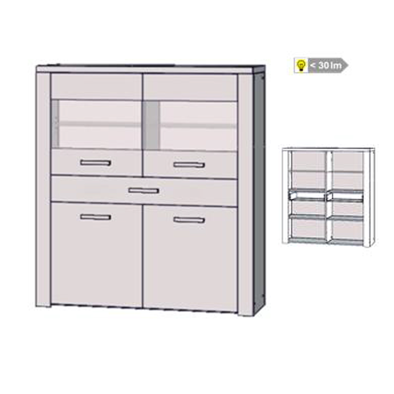 Highboardvitrine - Sandeiche - Beleuchtung - 130 cm