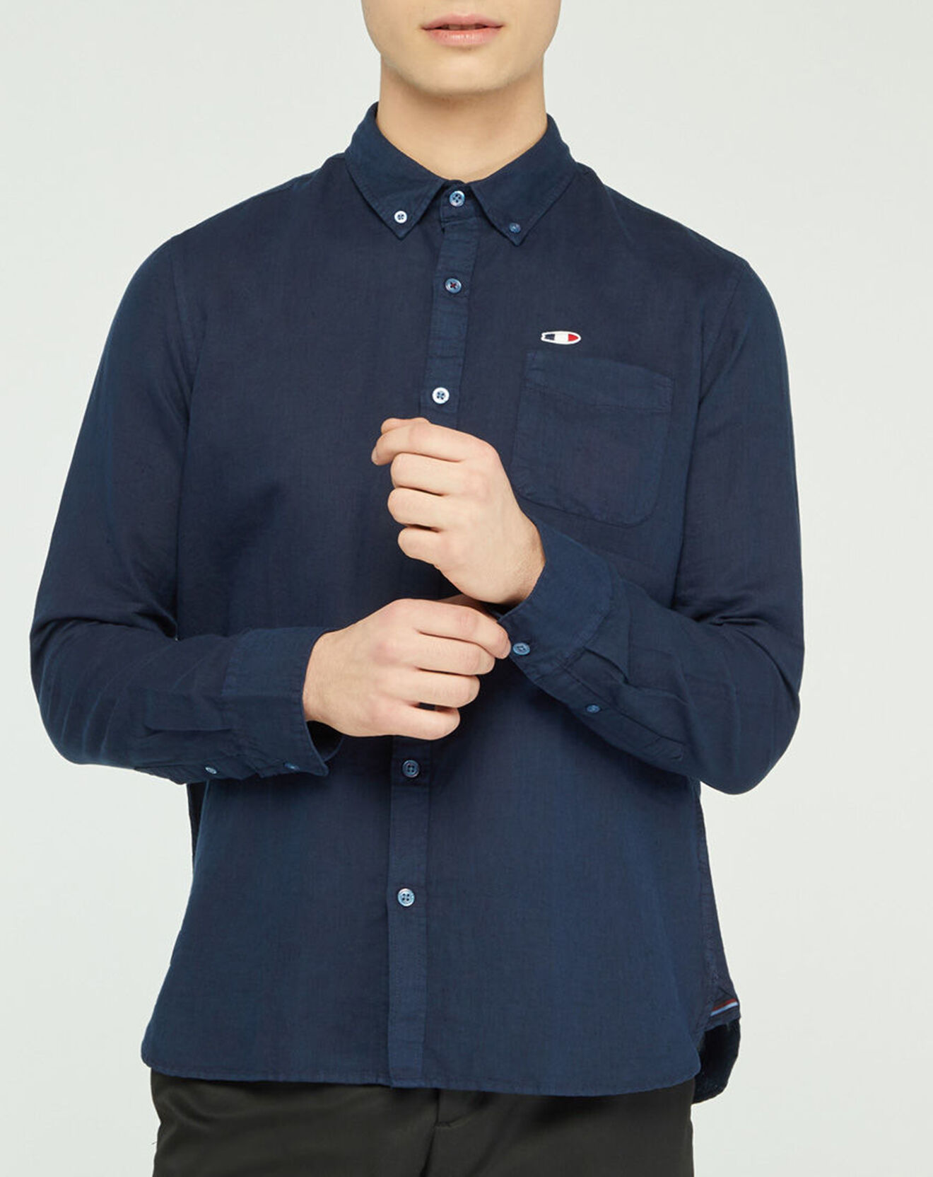 Oxbow Chemise droite en Lin & Coton Crikin bleu marine