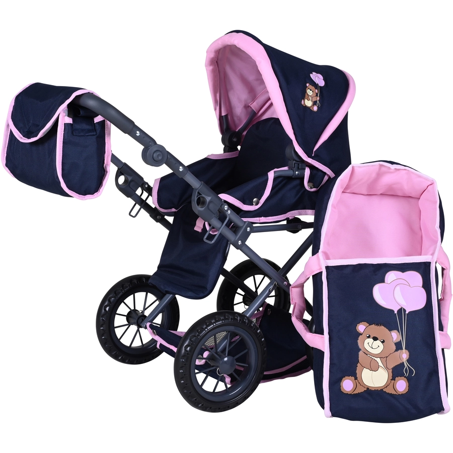 knorr toys® Puppenwagen Ruby - Navy pink bear blau