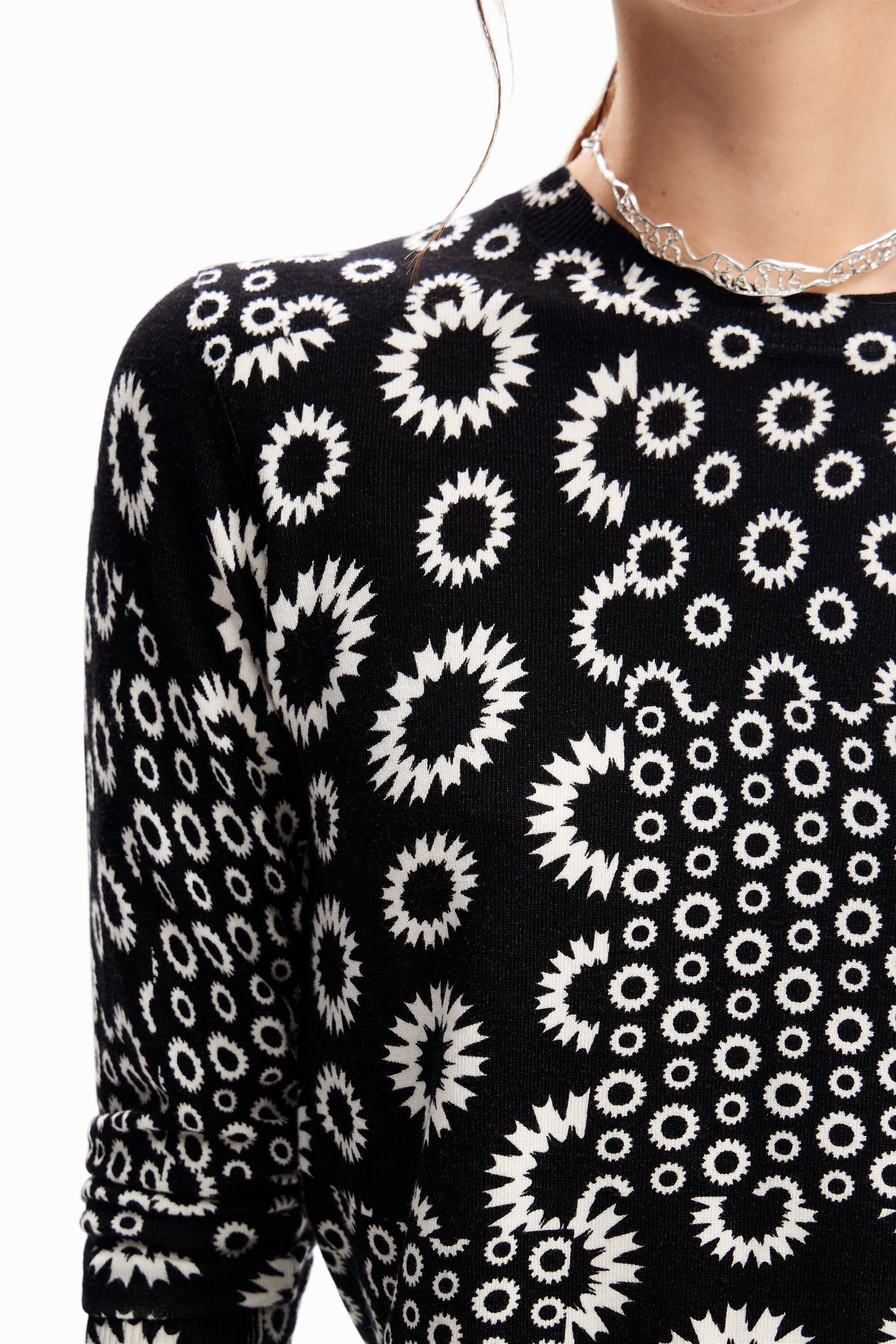 Pull fin patchwork géométrique