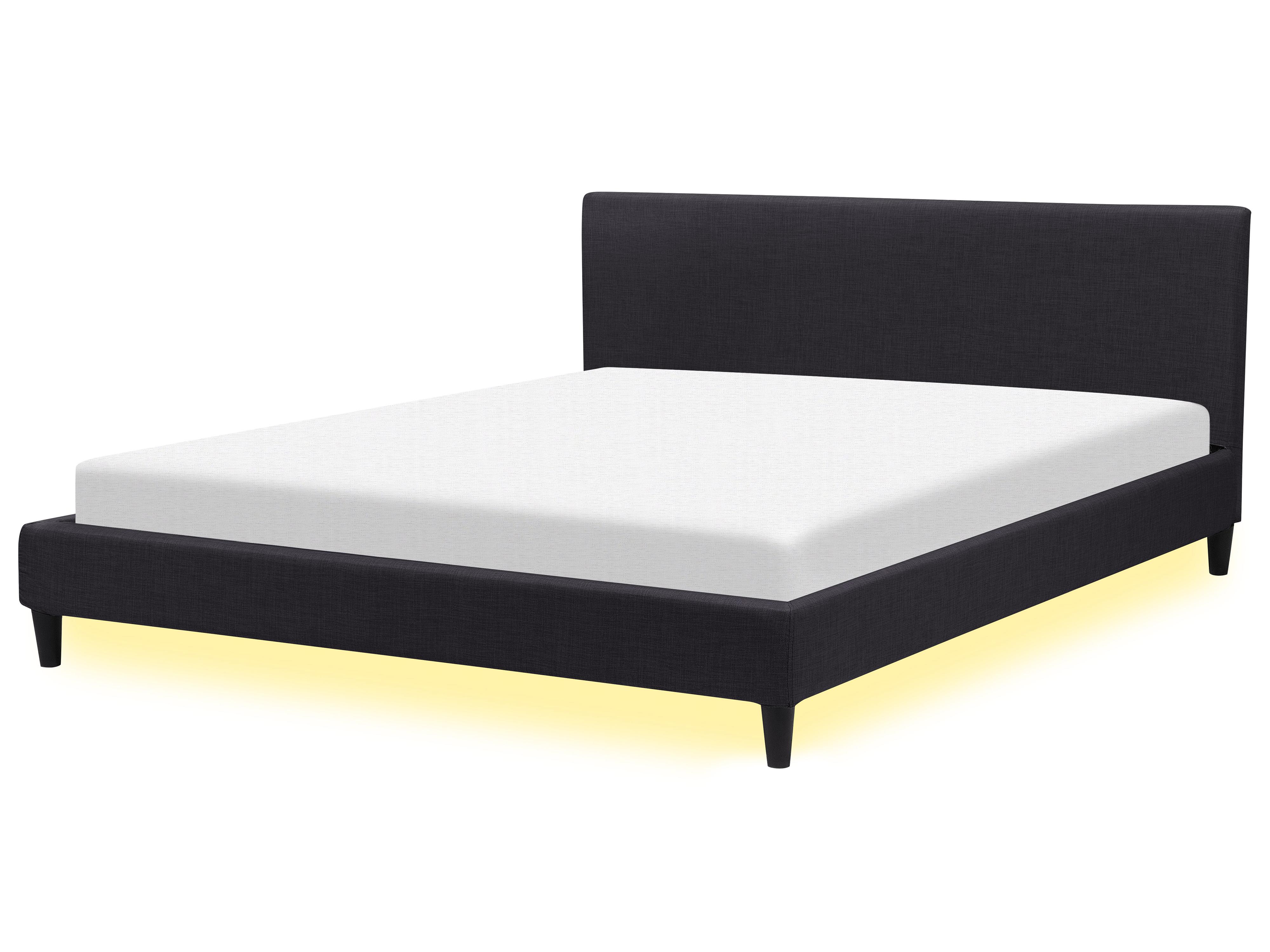 Bed met LED-verlichting Stof FITOU 180 x 200 cm Zwart