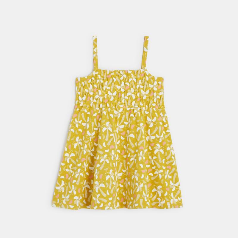Robe à smocks palmiers jaune bébé fille Jaune
