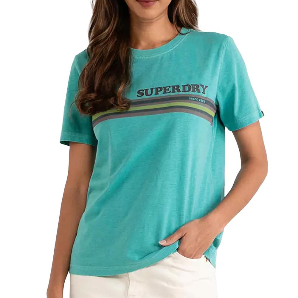 Superdry T-shirt Vert Femme Superdry Stripe Graphic