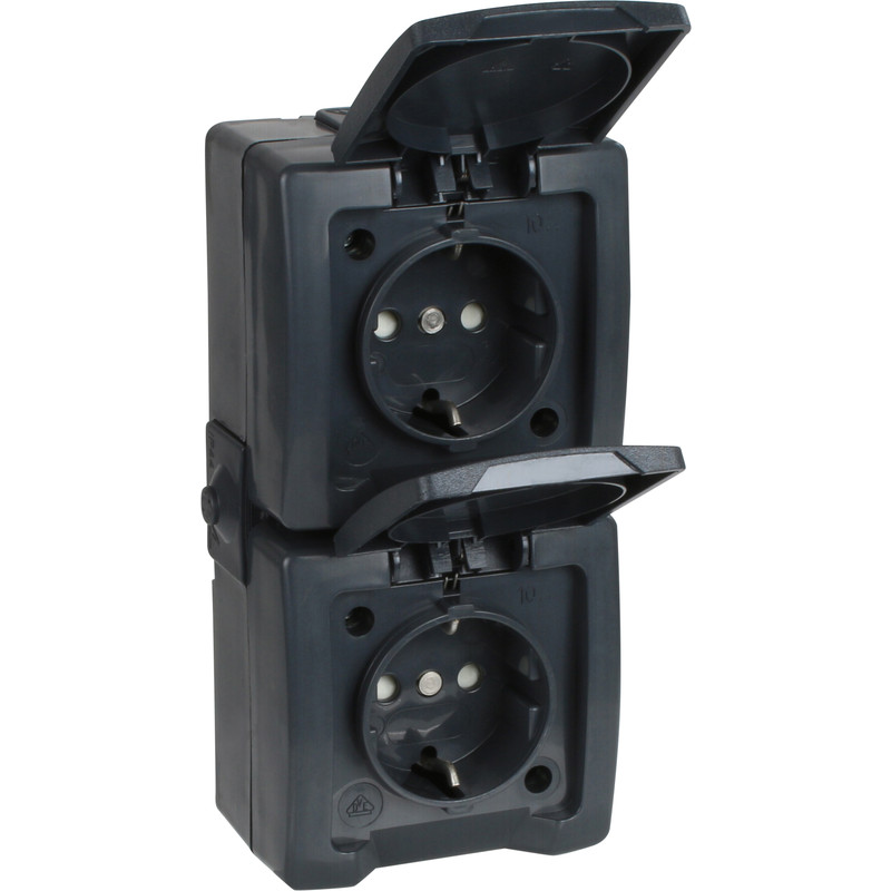 Kopp Nautic wandcontactdoos RA KV dubbel opbouw spatwaterdicht Mat antraciet IP44 verticaal