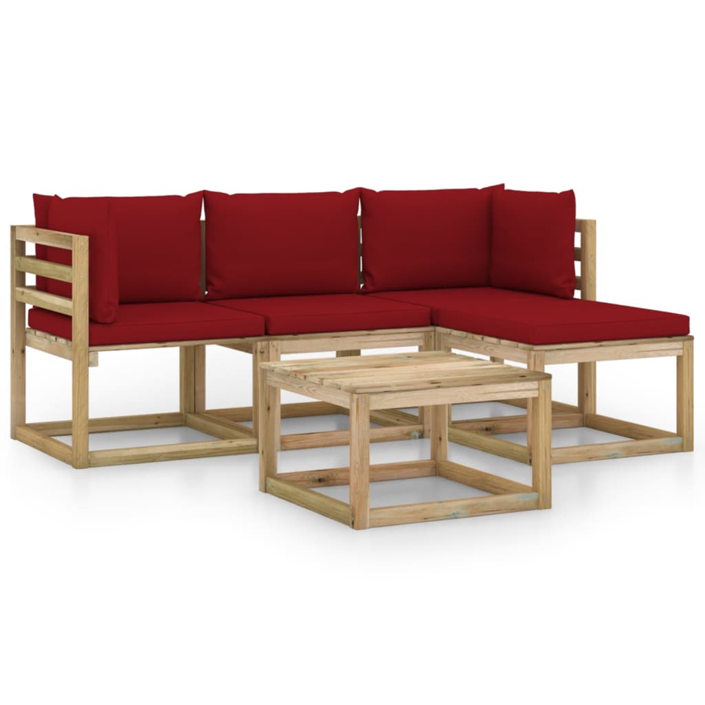 Salon de jardin meuble d'extérieur ensemble de mobilier 5 pièces avec coussins rouge bordeaux