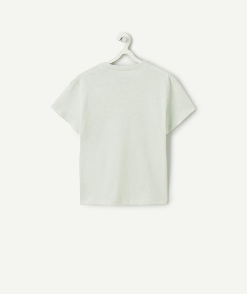 VANST-SHIRT FILLE EN COTON VERT PÂLE FLYING V CREW GIRLS AVEC LOGO ROSE