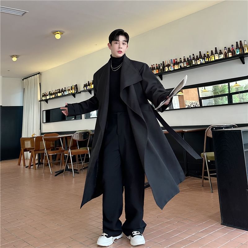 Adotuastic - Reverskraag Effen Lange Trenchcoat