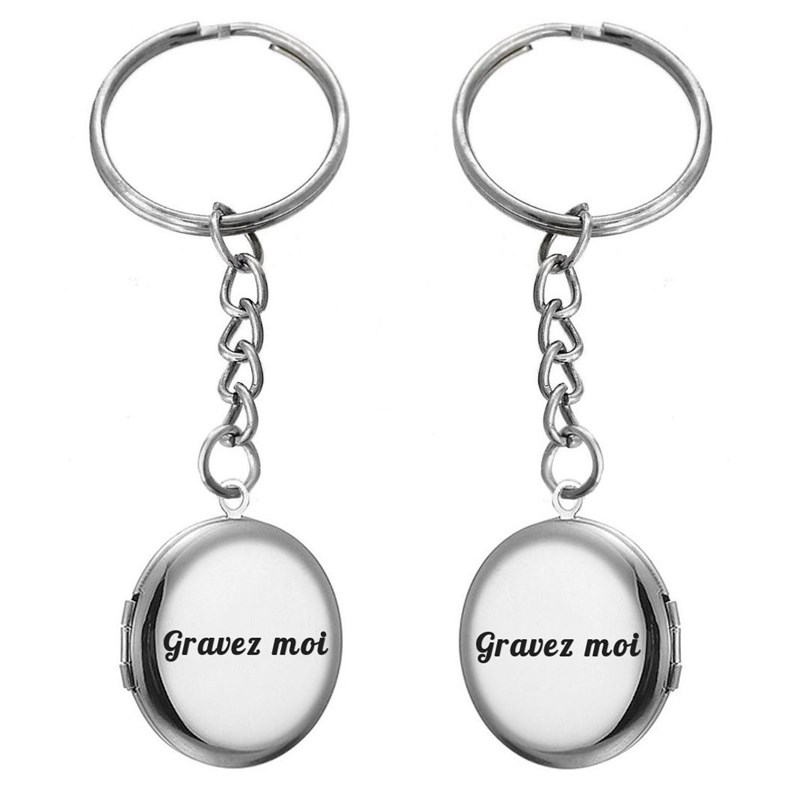 Porte-clés médaillon photo acier gravure personnalisée recto verso