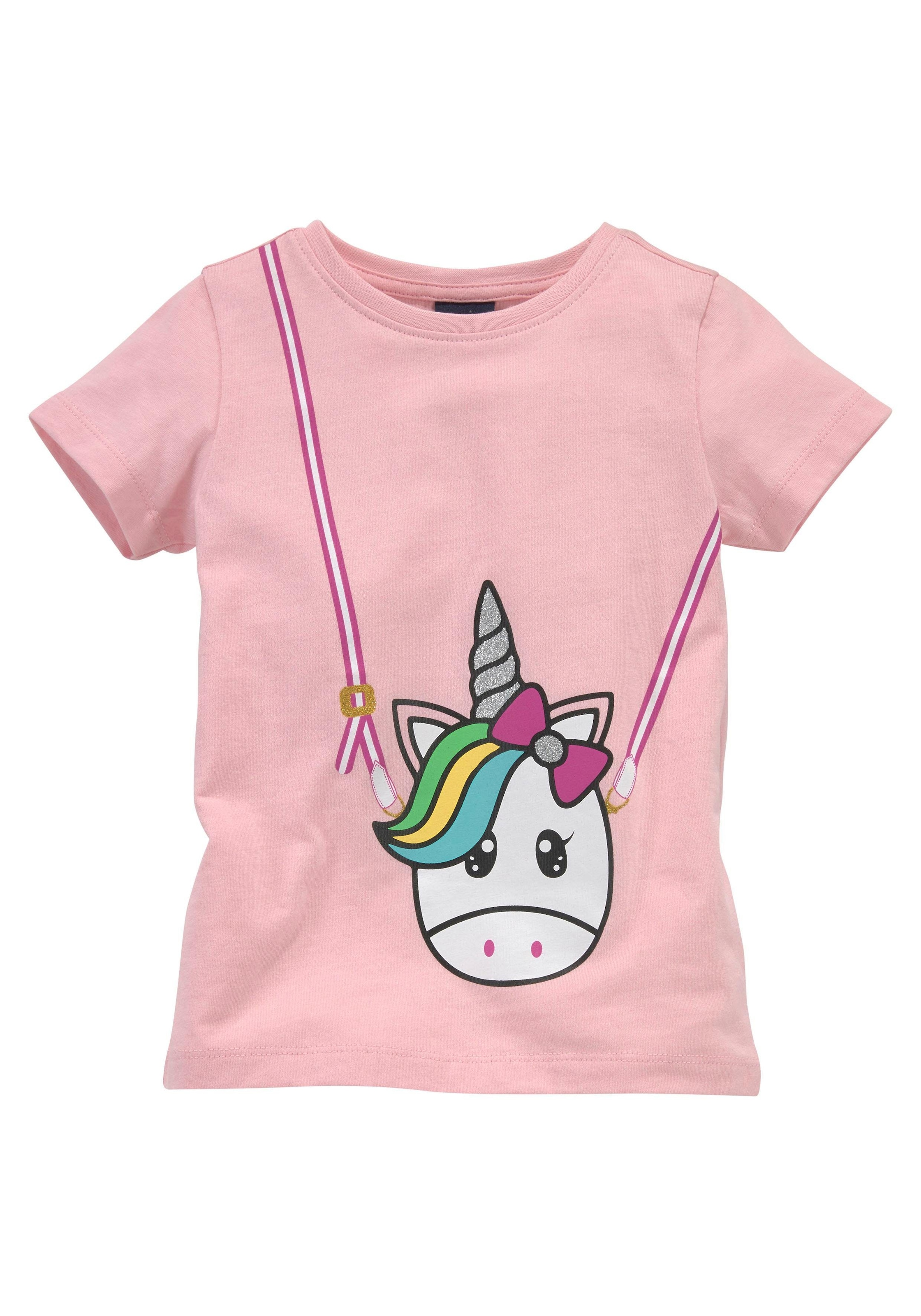 KIDSWORLD T-Shirt »für kleine Mädchen«, Kurzarm,  basic geschnittene Passform,  mit Glitzerdetails und Print