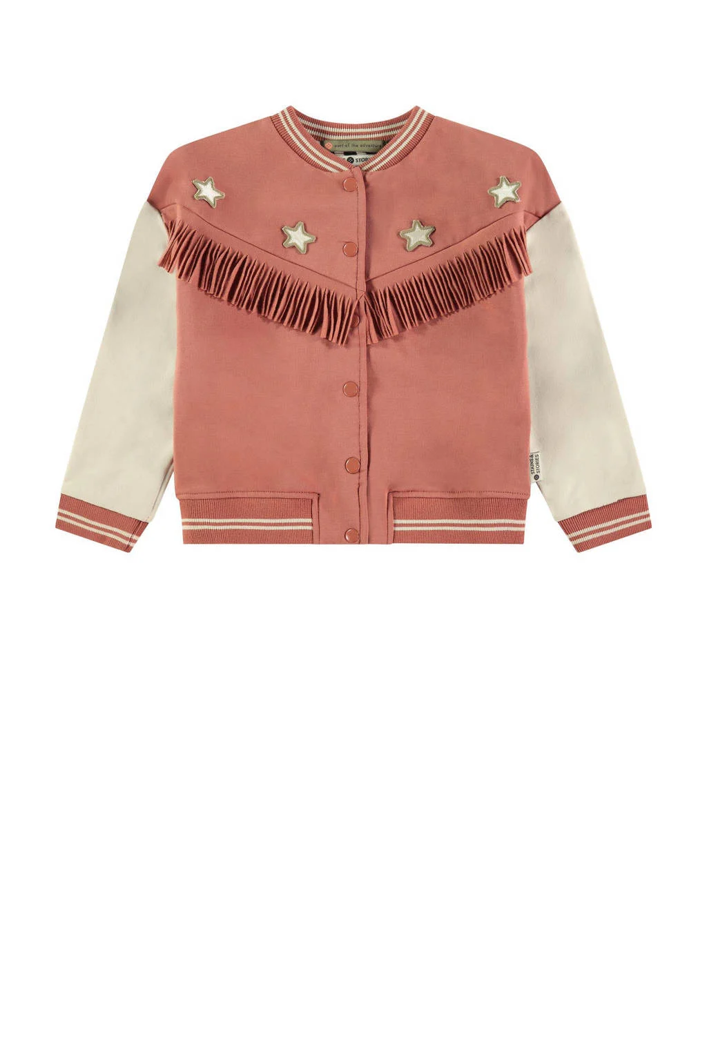 Stains&Stories jasje met franjes roze/ecru