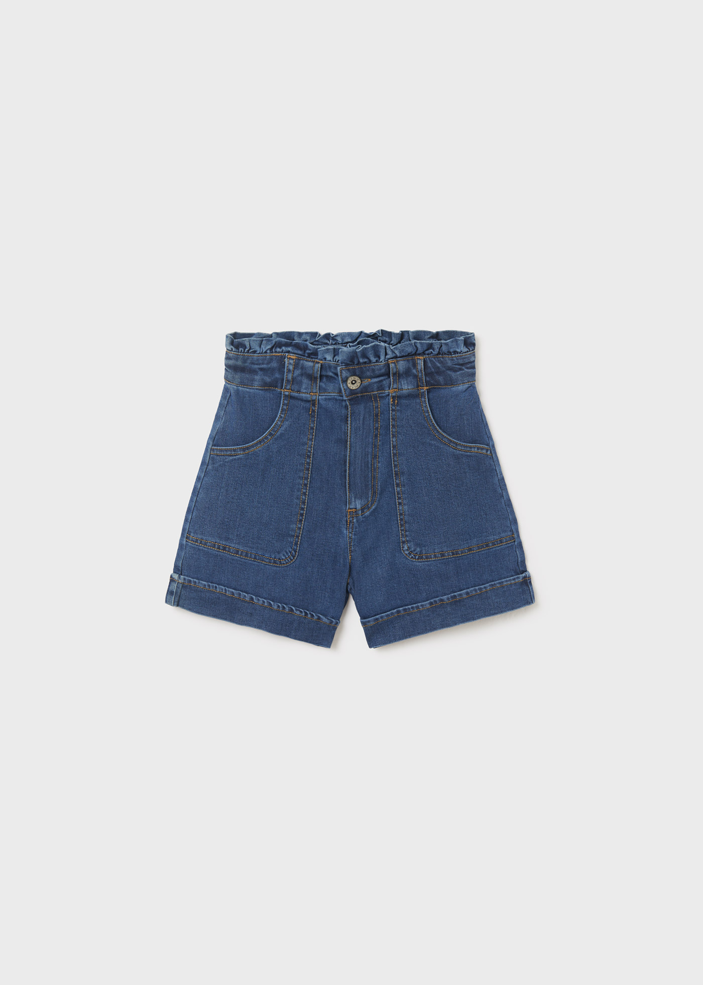 Shorts jeans de algodão de cintura alta para meninas