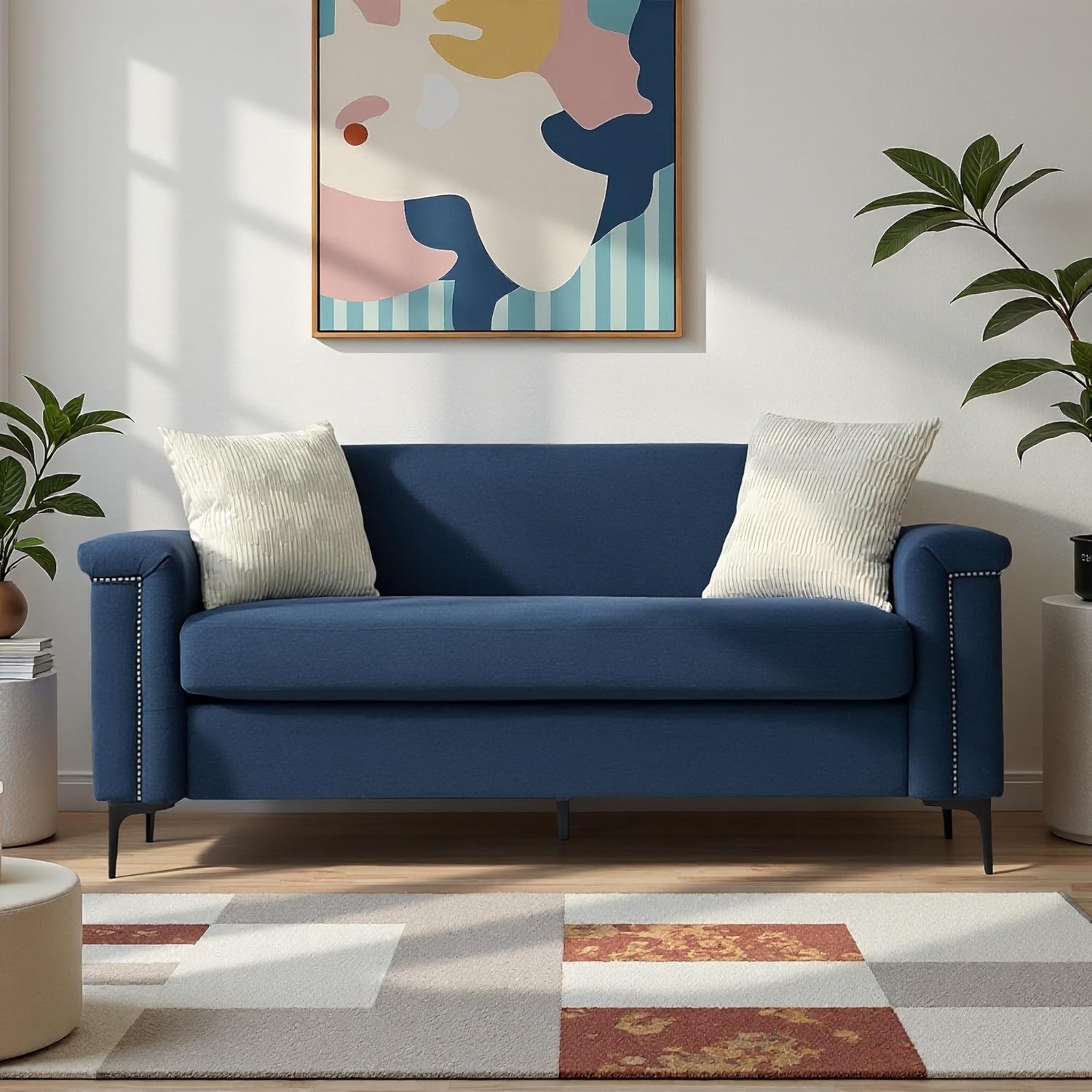 2-Sitzer Sofa-Set, Ecksofa mit Schlaffunktion, Elegantes Skandinavisches Schlafcouch mit Solides Holzgestell, Moderner Sofa Bed Set, für Wohnzimmer/Schlafzimmer/Büro, 172cm, Blau