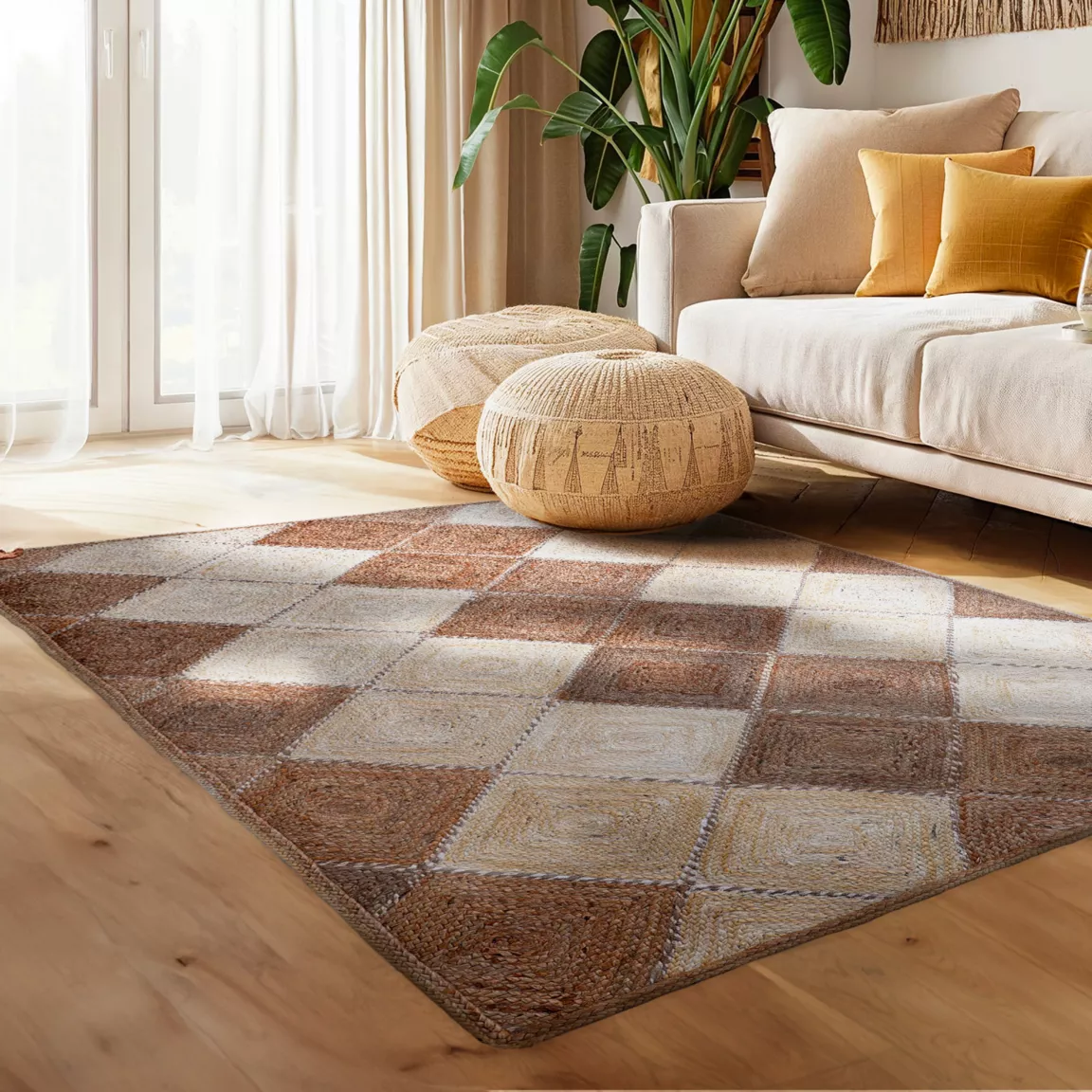 Tapis de salon rectangulaire jute tressée main (140 x 200 cm) Advay Beige