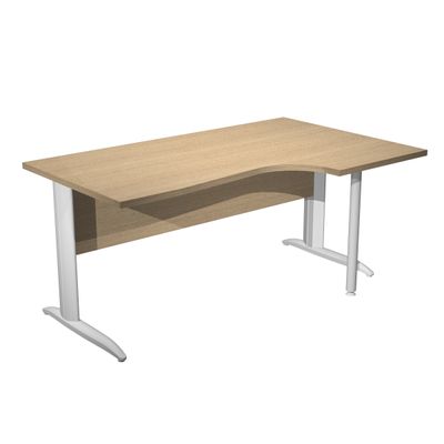 Bureau compact Trend - retour à droite avec pieds métal en L + pied de renfort - L160 - plateau imitation chêne - pied métal alu