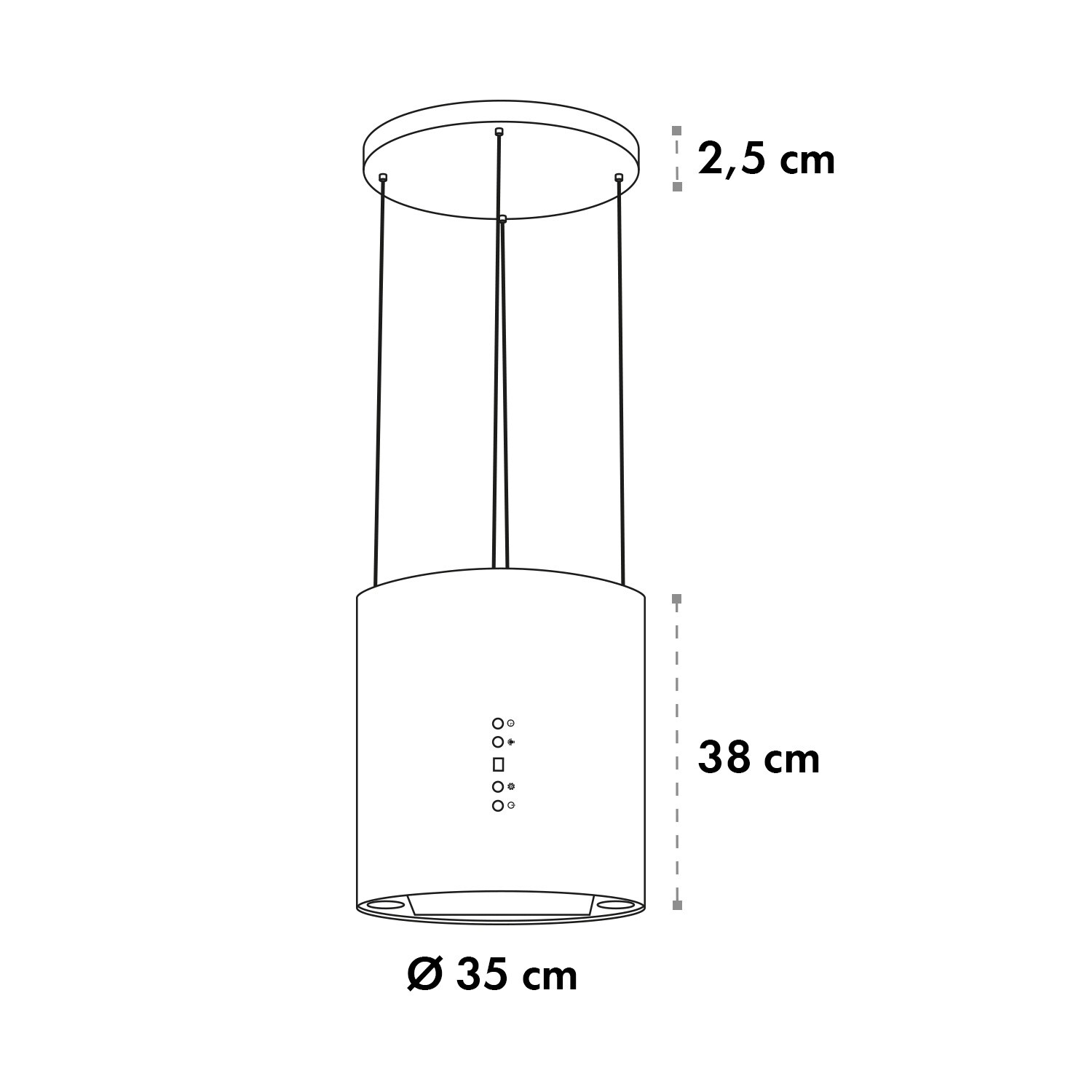 Barett Inselabzugshaube Ø35cm Umluft 558 m³/h LED Aktivkohlefilter Weiß