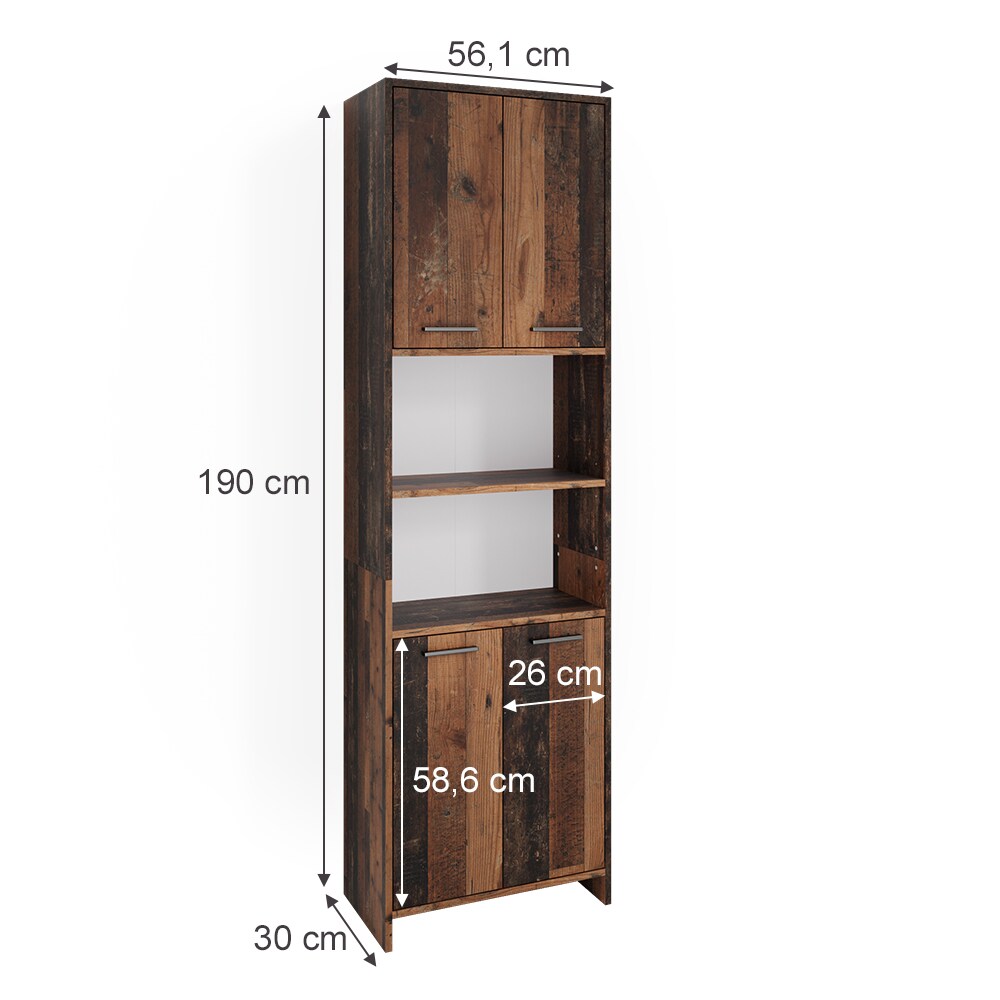 Vicco Badschrank Badezimmerschrank Hochschrank Maris Old Style 56x190 cm modern Aufbewahrungsschrank Badregal Beistellschrank Mehrzweckschrank Doppeltürenschrank
