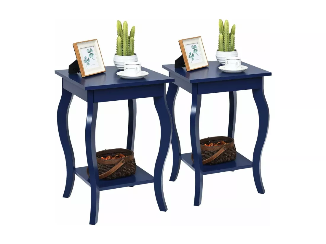 Table d'Appoint, Table de Chevet 2 Niveaux, Bout de Canapé Carré avec Patins Antidérapants pour Chambre, Salon, 40 x 40 x 60 cm, Bleu foncé