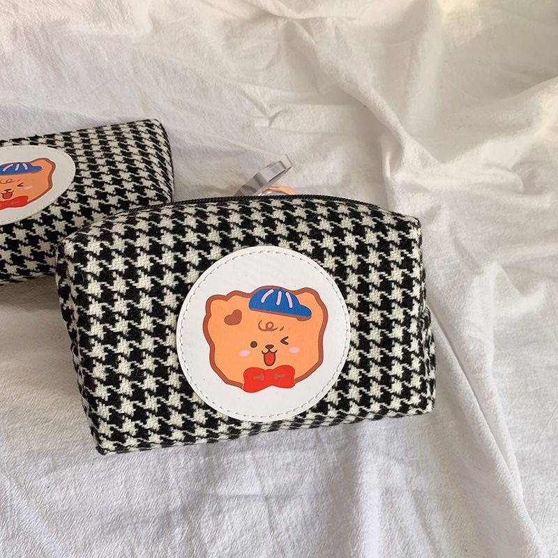Ikiana - Bear Applique Pied-de-poule etui / make-up tas