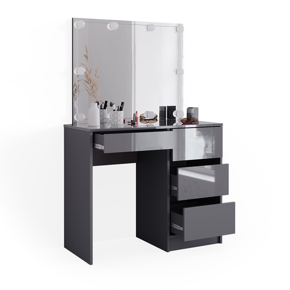 Vicco Schminktisch Sherry Anthrazit Hochglanz 90 x 75 cm, Spiegel LED modern