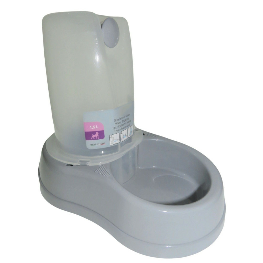 Distributeur d'eau 1.5 litres, gris en plastique, pour chien ou chat