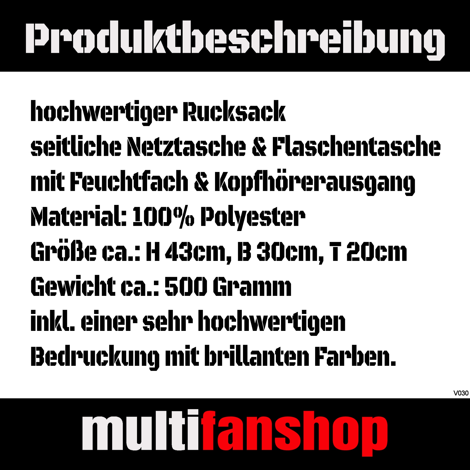 multifanshop® Rucksack - Holstein - Herzschlag - Druck blau