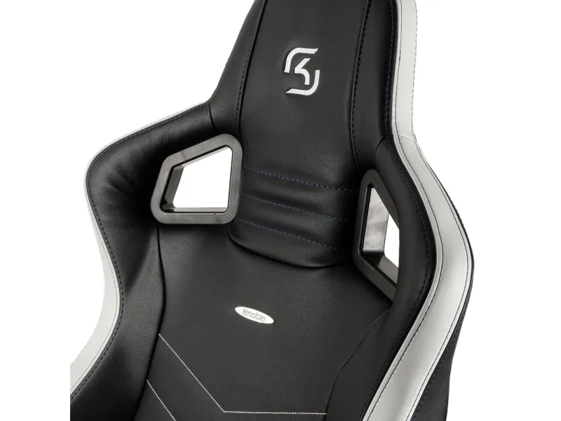 Noblechairs EPIC SK Gaming Edition - Spillestol - ergonomisk - armstøtter - T-formet - vippe - drejeled - polyuretan-læder - sort, hvid, blå