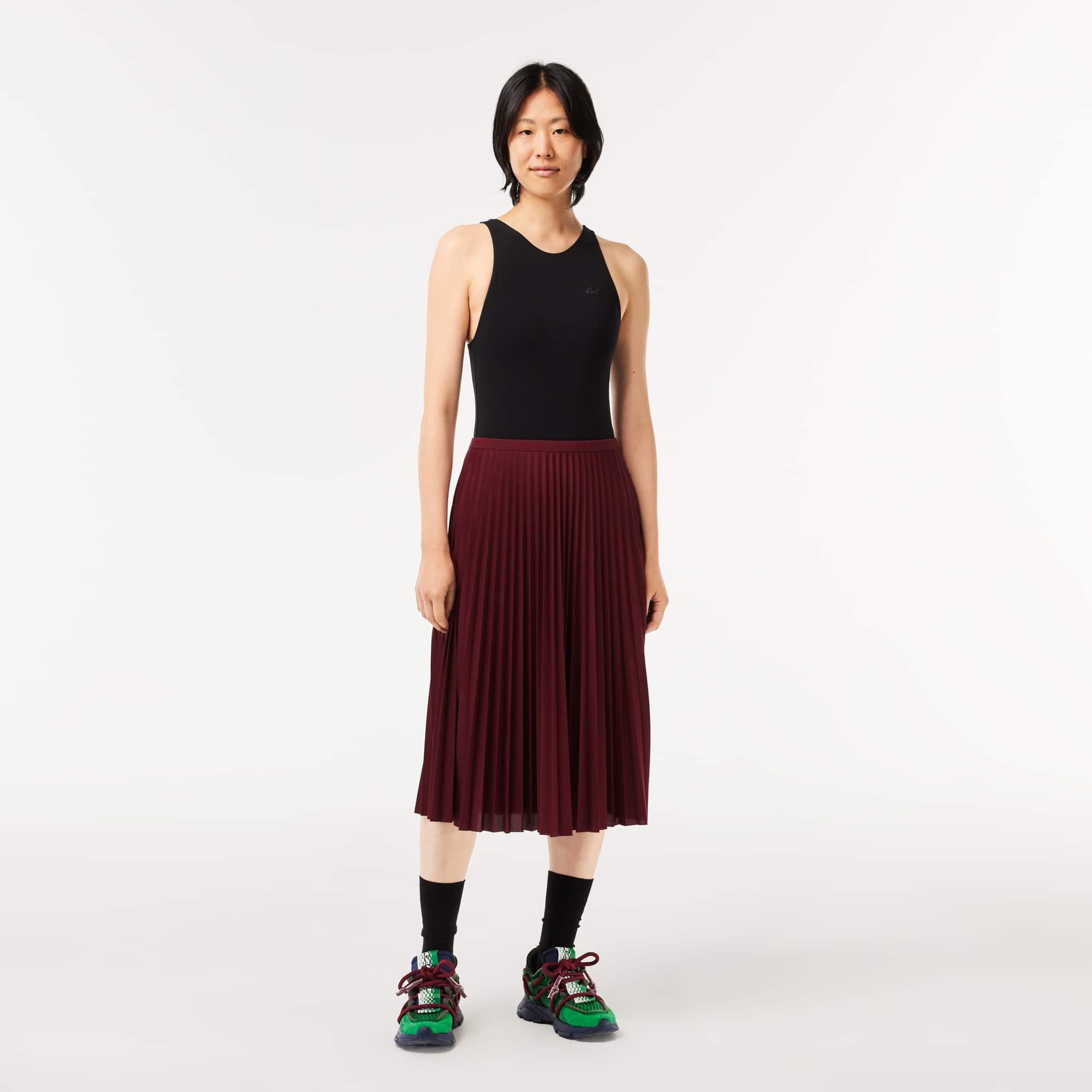 Jupe plissée unie fluide à taille élastiquée Robes & Jupes - Rouge - Lacoste - Femme