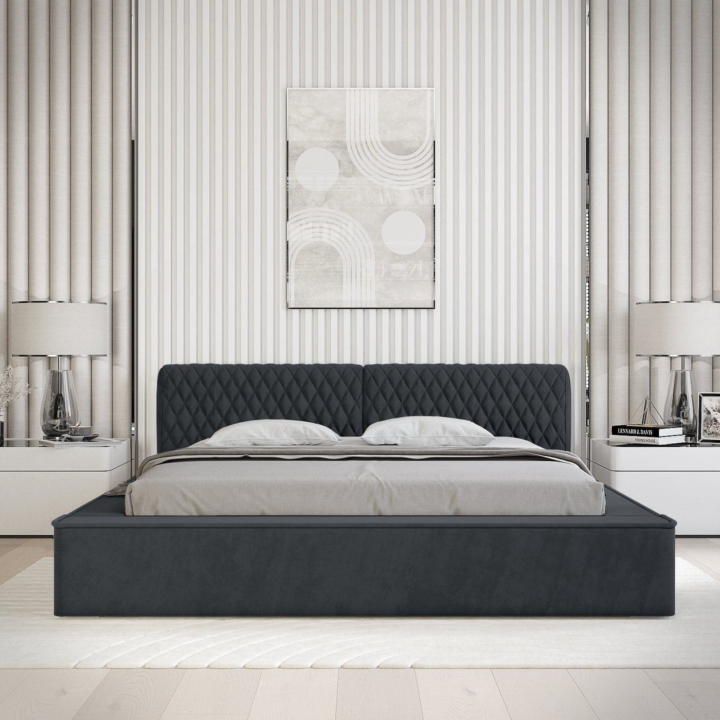 Trae Mobler Azurro 140 x 200 cm Gestoffeerd Bed Donkerblauw