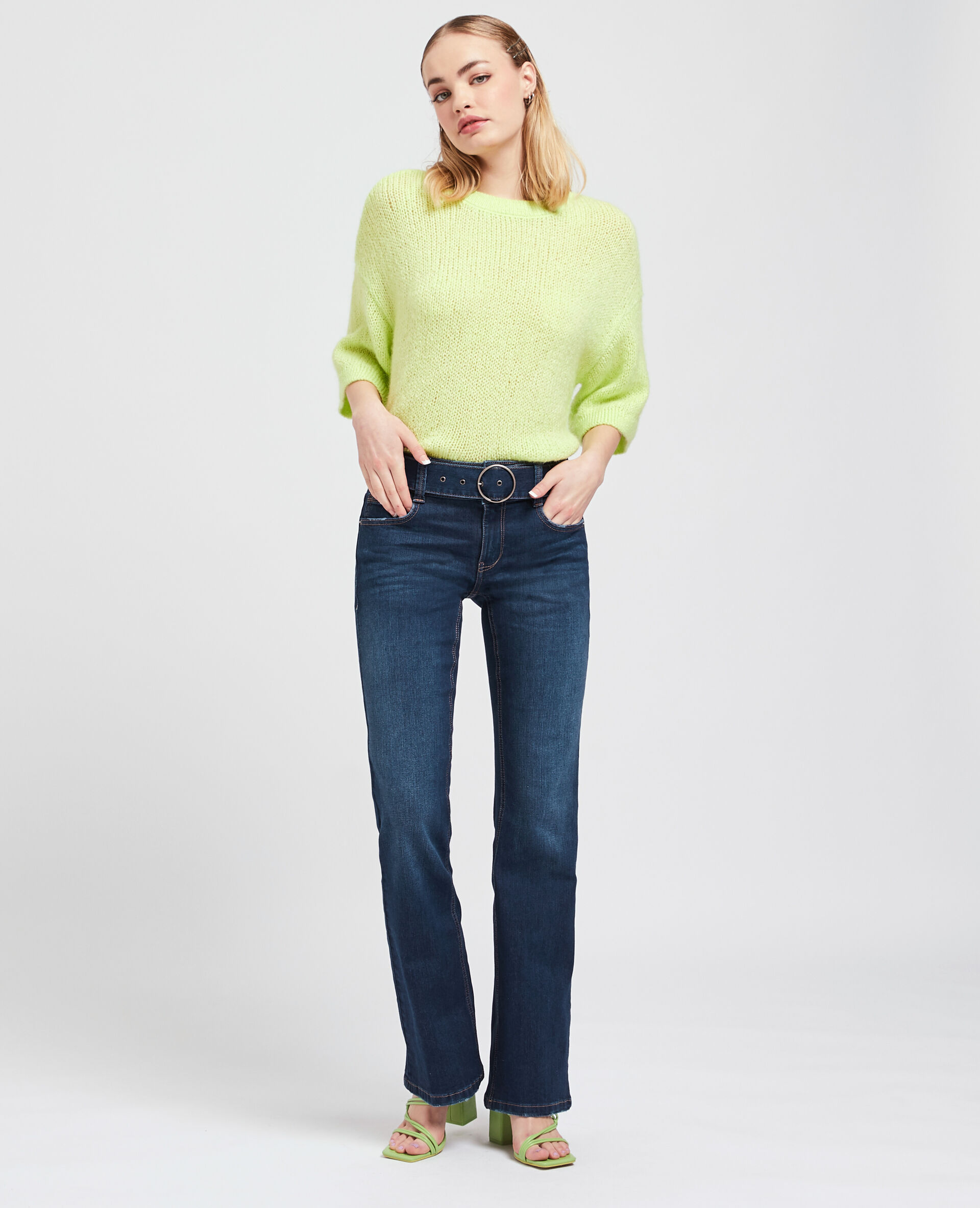 Jean flare taille basse avec ceinture - Bleu marine