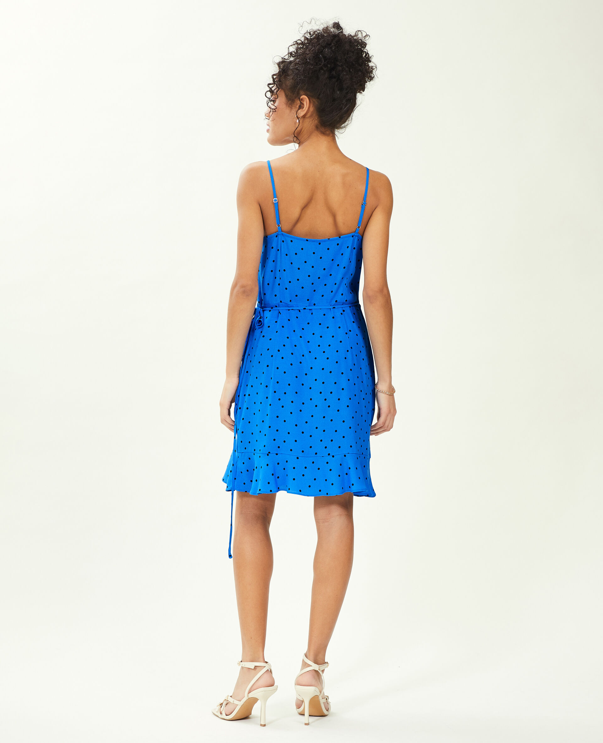 Robe courte portefeuille avec volants - Bleu