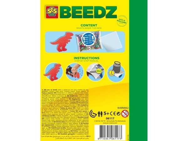 SES Creative Iron on beads T-Rex, 1200 stykker, 5 år, Gutt/Jente, Barn, Dinosaur, Assorterte farger