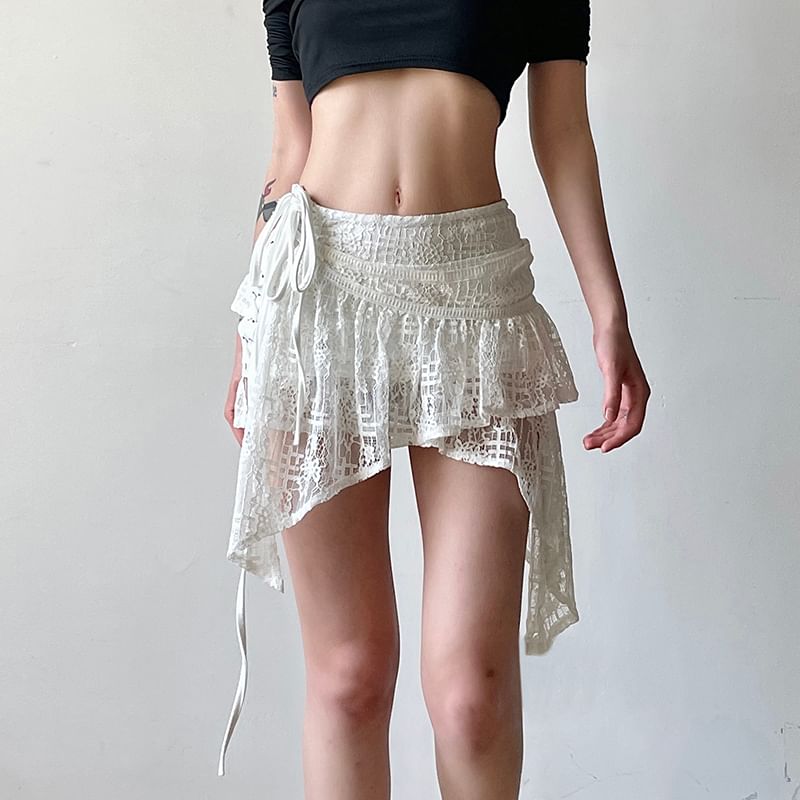 Honey River - Asymmetrische A-lijn rok met lage taille en kant