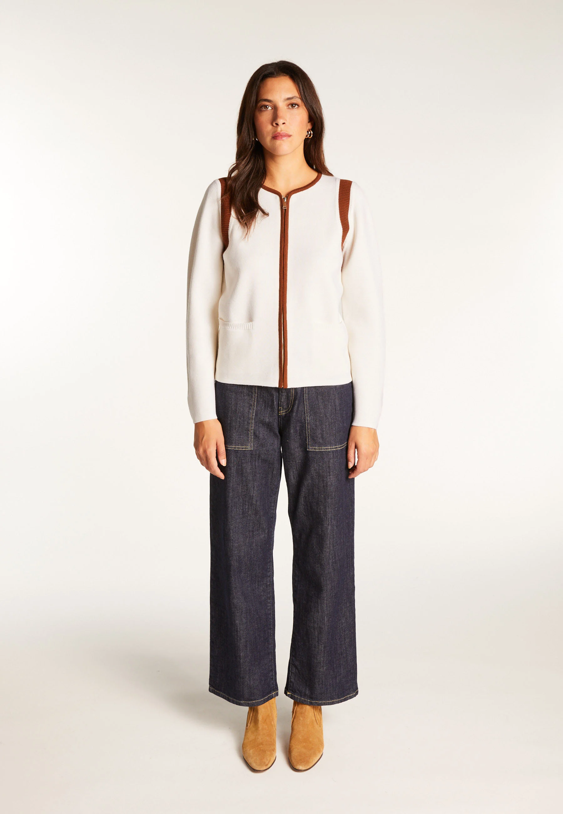 REINEAH24 - Veste zippée en laine mérinos | Blanc