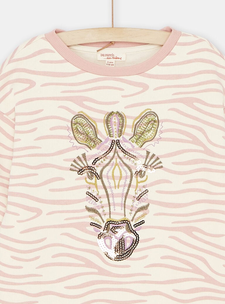Robe sweat écru et rose fille