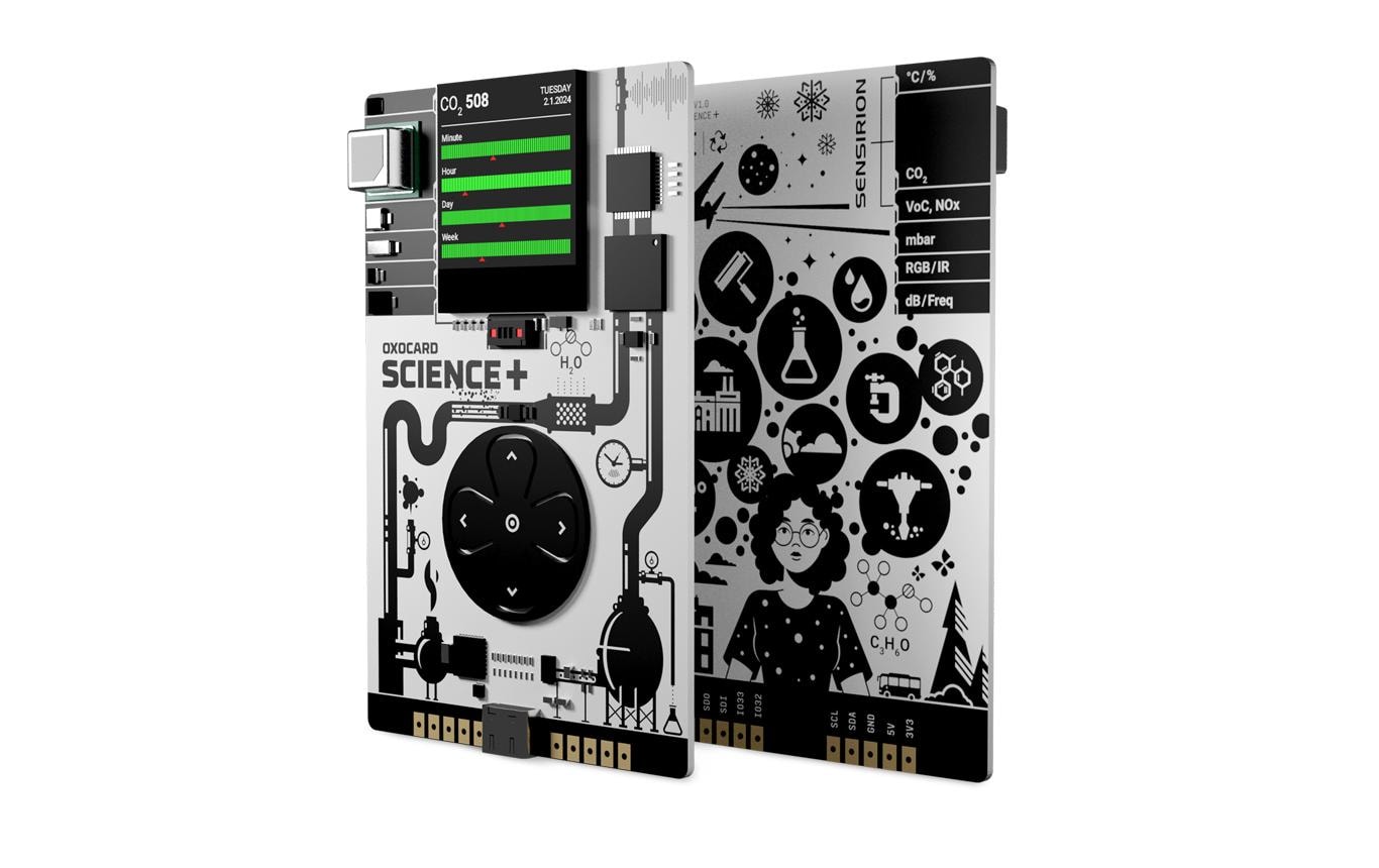 Entwicklerboard Oxocard Science Plus GOLD EditionInteraktive, programmierbarer Multisensorplatine im Kreditkartenformat