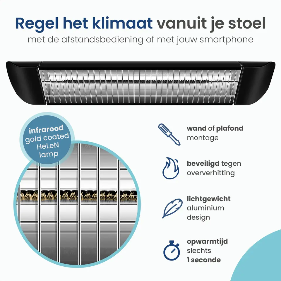 Gologi Slimme Terrasverwarmer - Heater Elektrisch - 2000W - Zwart