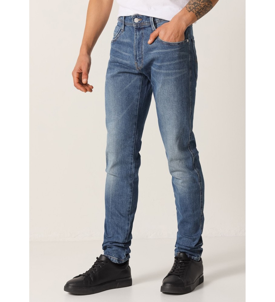 Calça jeans Six Valves de cintura média e corte slim, azul.
