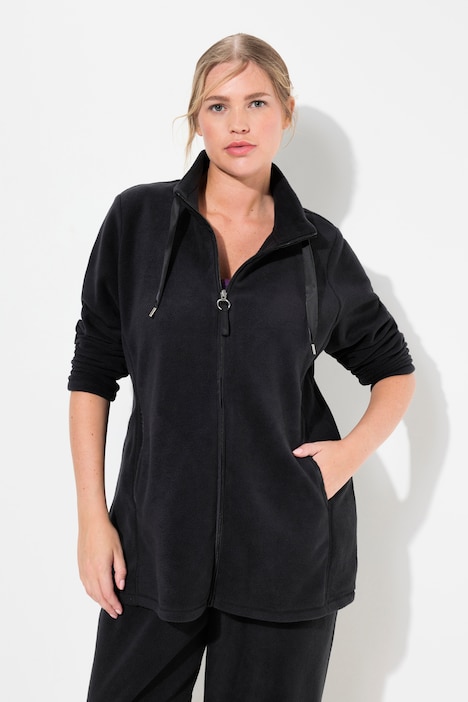 Loungewear-Fleecejacke, Stehkragen, Satinband, recycelt