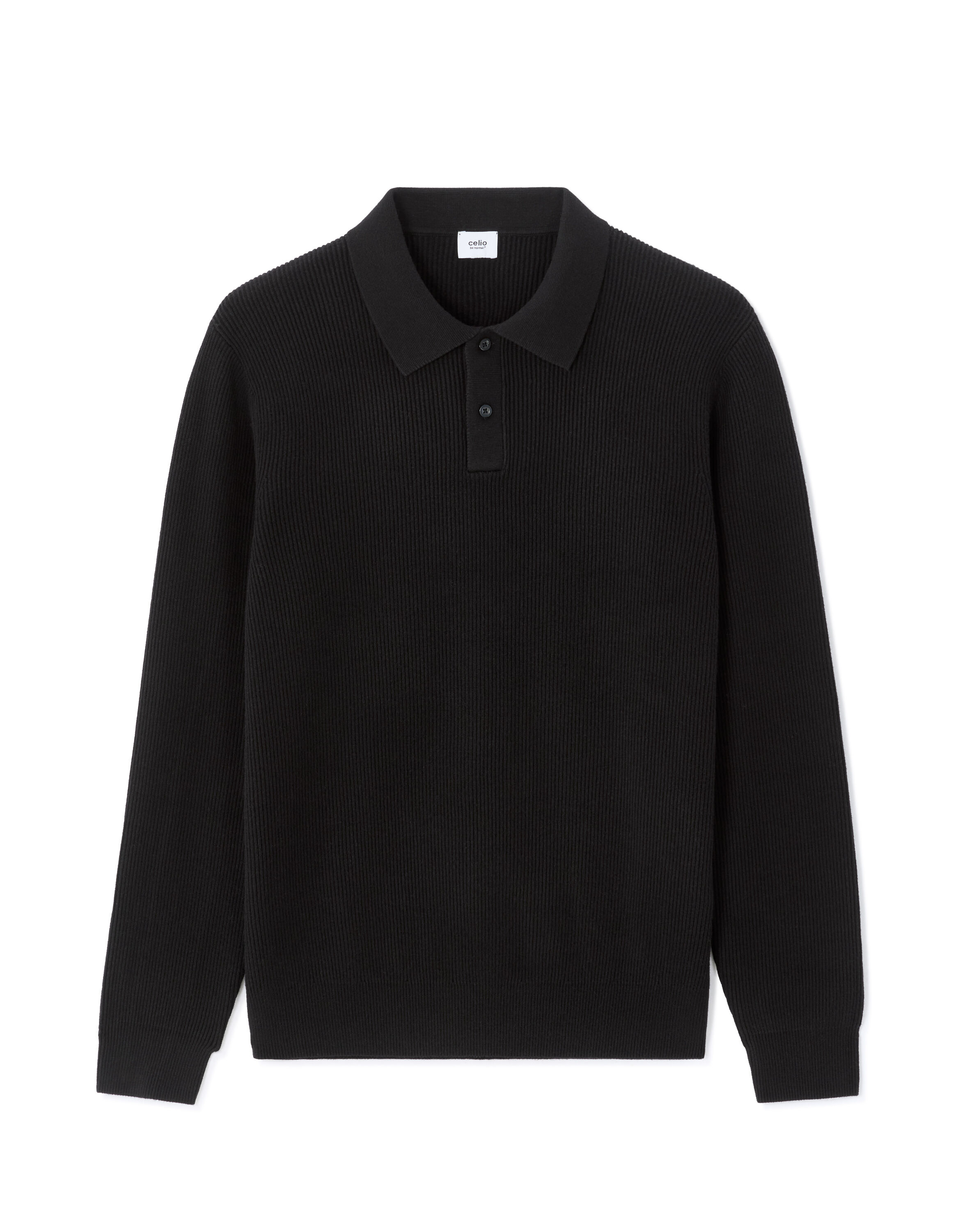 Pull col polo côtelé - noir