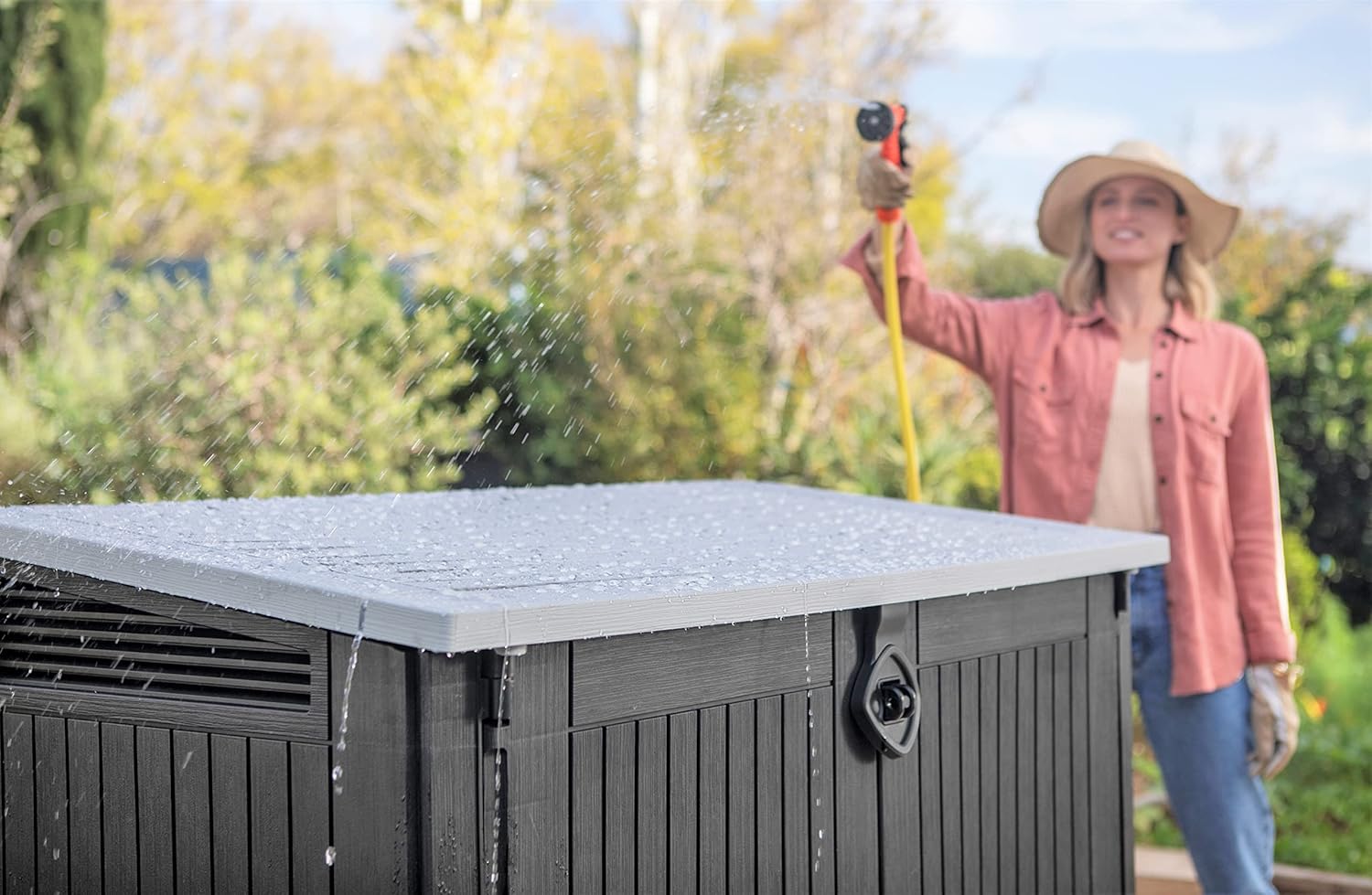 Keter Store-it-Out Midi Mülltonnenbox, 130x74x110cm, Robuste Abfallbehälter-Lösung, 845L, Wetterfest, Grau/Schwarz, UV-beständiges Polypropylen, Abschließbar