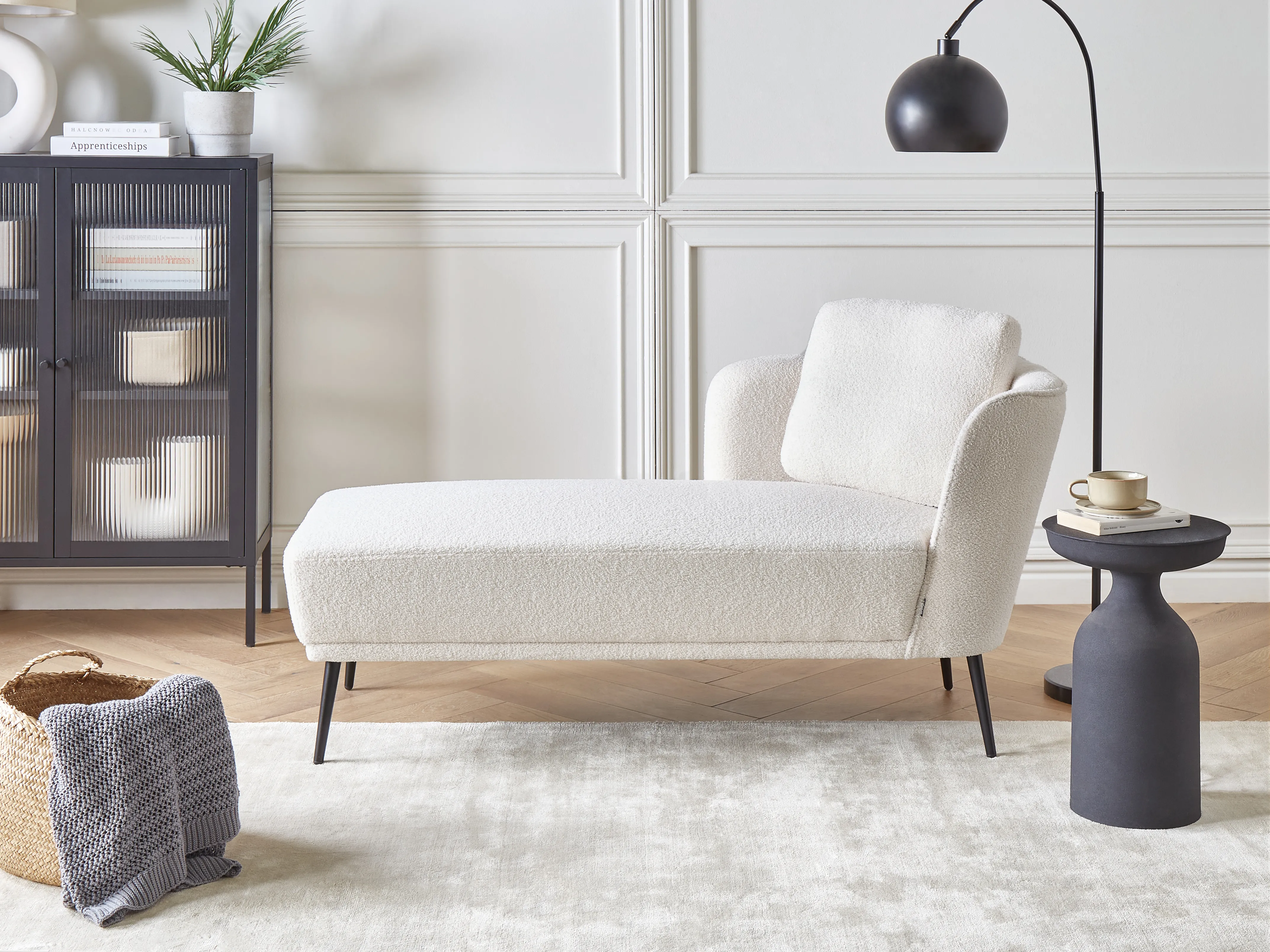 Rechtszijdige chaise longue ARTHEZE Bouclé Gebroken wit