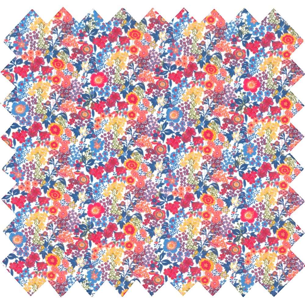 Coupon Tissu Enduit De 35Cm Fleuri Orange Bleu Blanc Ex1064