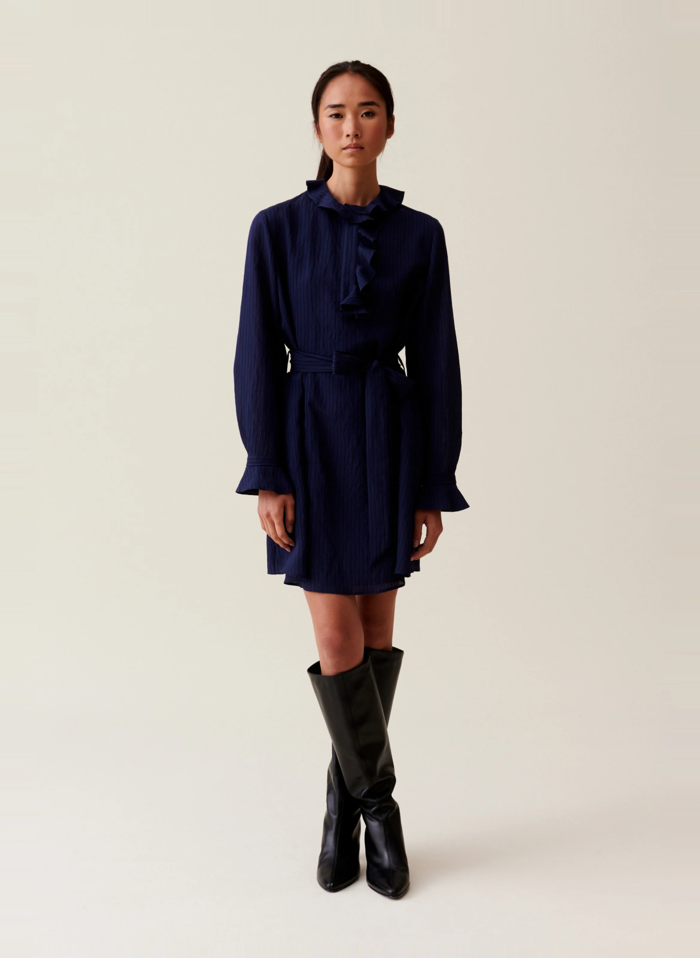 Robe courte à rayures | Bleu