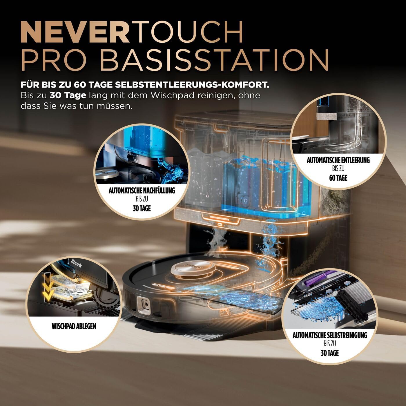 Shark PowerDetect 2-in-1 Saugroboter & Wischroboter, NeverTouch Pro 60-Tage-Selbstentleerung, selbständiges Nachfüllen & Reinigen, 3D-/ LiDAR-Navigation, NeverStuck, App-Steuerung, Schwarz RV2800ZEEU
