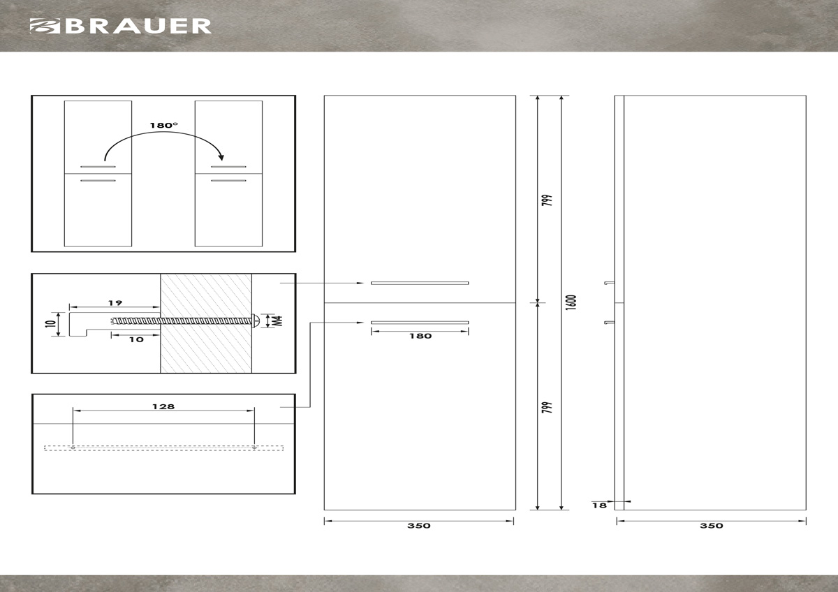 Brauer Trust kolomkast 160cm links- of rechtsdraaiend wit mat