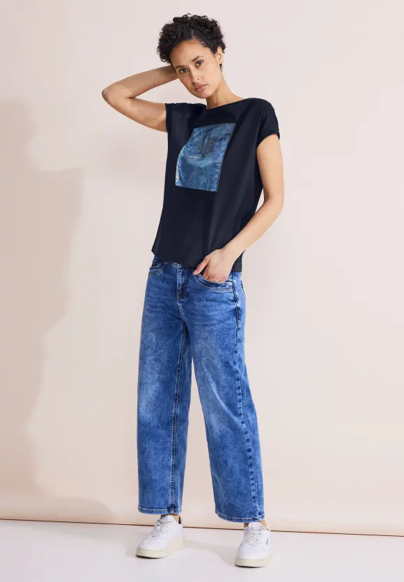 T-Shirt mit Print Patch - deep blue