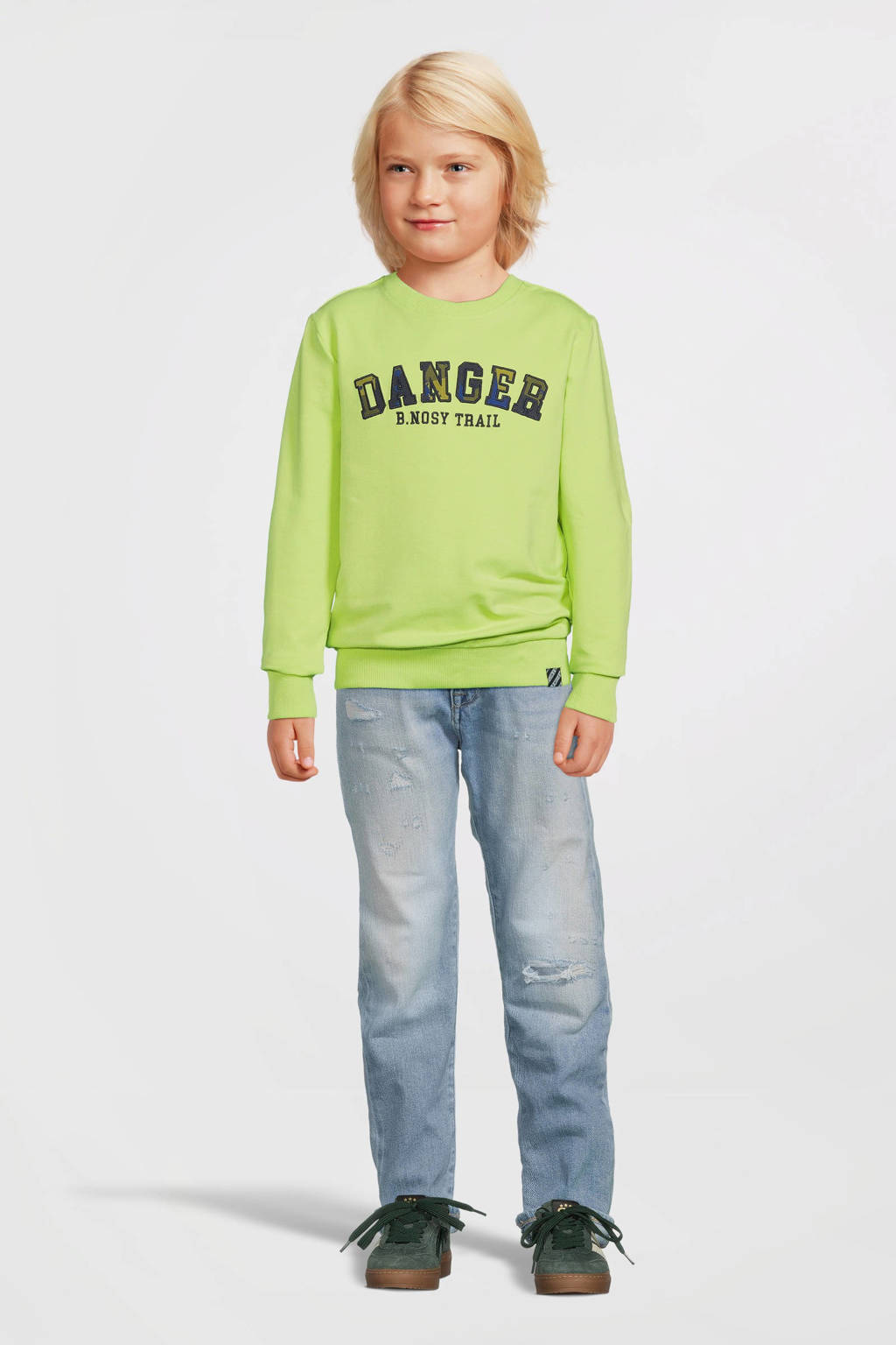 B.Nosy sweater Sef met tekst felgroen